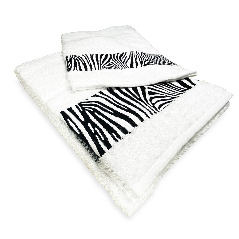 LOT DE SERVIETTES Z BRE noir ET BLANC pur coton