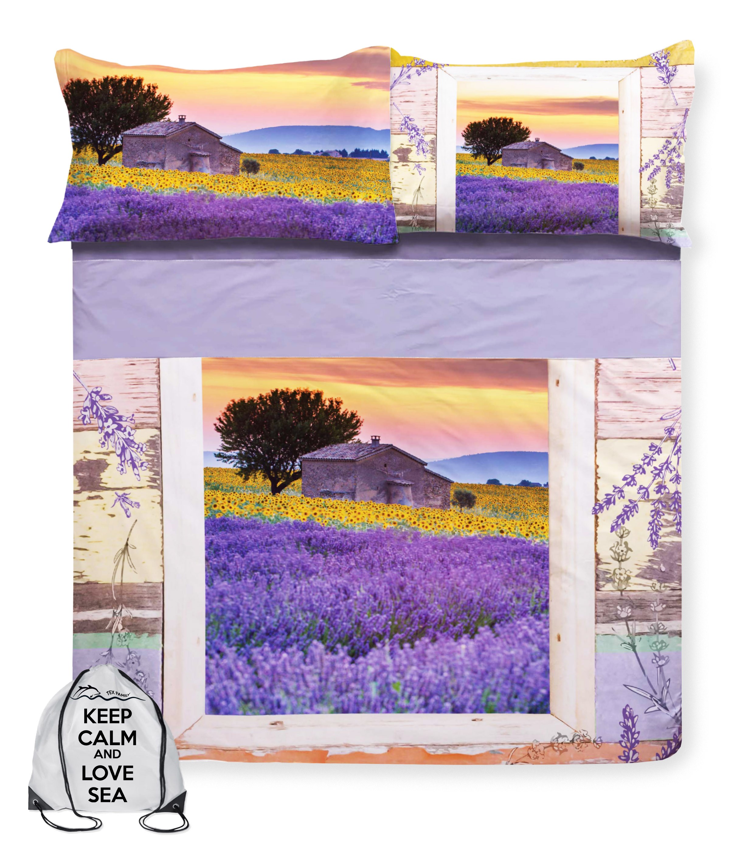 Cuscini arredo - lino stampato - set provenza fiori lilla e viola