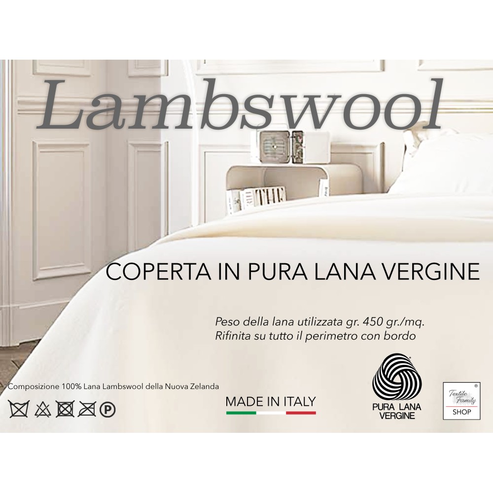 COPERTA in lana LAMBSWOOL Beige LINO Matrimoniale 2 Piazze