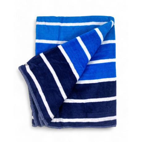 Serviette de plage en tissu éponge égyptien pur coton rayé sur bleu