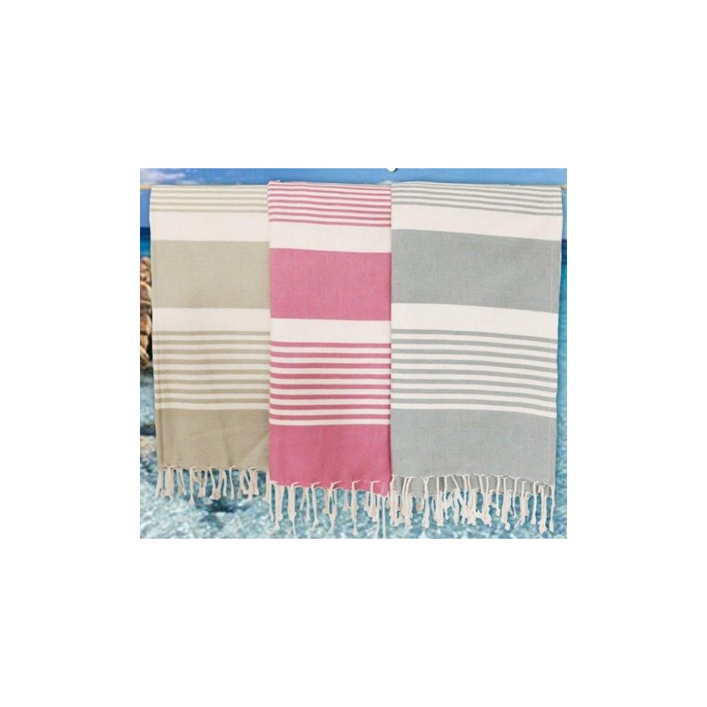 Serviette de plage en pur coton, fouta avec des franges nouées de  dimensions 100 x 200 cm