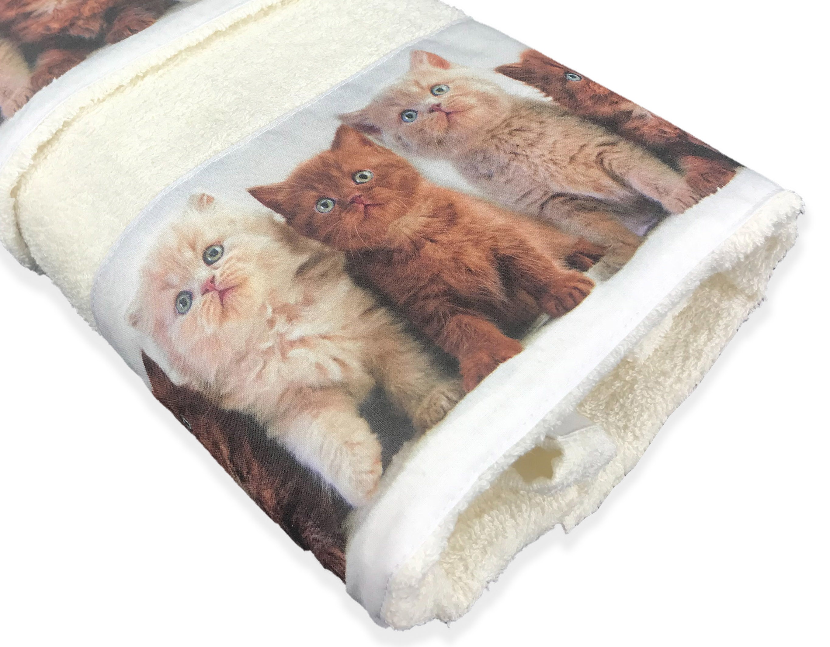 Coppia asciugamani in puro cotone stampati con simpatici gattini