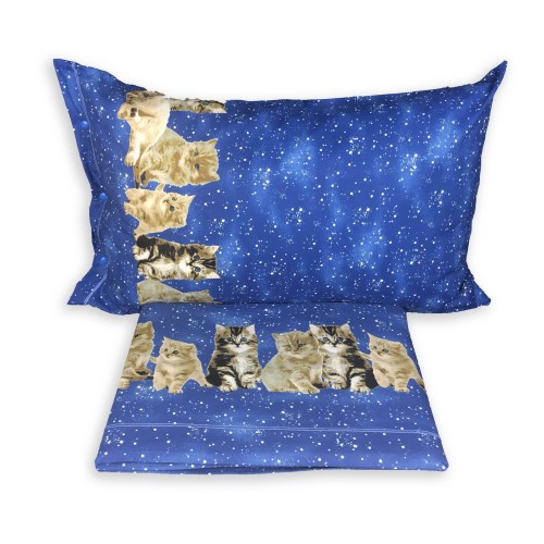 COMPLETO LENZUOLO LENZUOLA NATURA GATTO GATTI NOTTE BLU