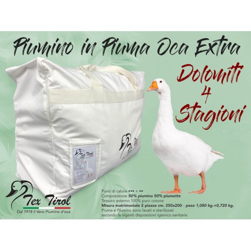 DUVET D'OIE TEX TIROL © DOLOMITI 4 SAISONS DE 50% DUVET D'OIE / 50% PLUMES D'OIE DOUBLE CM. 250X200